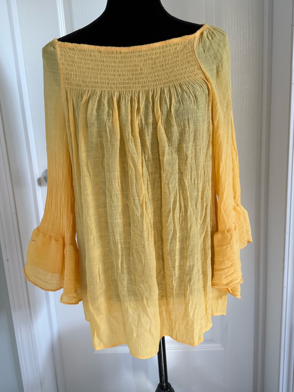New Directions Curvy Smocked Square-Neck Peasant Tunic
